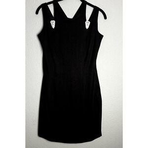 Vtg 80s Jessica McClintock Sz 7/8 Gunne Sax Black Satin Prom‎ Formal Gown Brooch